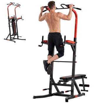 HOMCOM Estación de Musculación Torre de Entrenamiento Altura y Respaldo Ajustables para Fitness en Casa Acero Negro   Aosom España
