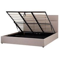 cama con almacenaje y cabecero de tela 180 x 200 cm muebles de dormitorio tapiceria de poliester gris pardo lagord