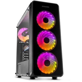 NOX HUMMER TGM - Caja ARGB ATX - Micro ATX-ITX, 4 ventiladores ARGB 120mm preinstalados, cristal templado, espacio para hasta 6 ventiladores, USB 3.0, Negro