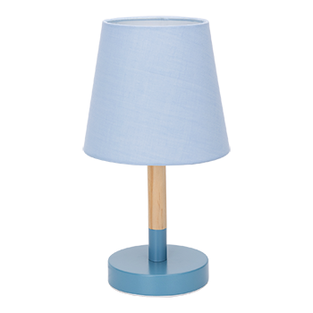 Aigostar – Lámpara de Mesa, Lámpara de Mesita de Noche Pequeña de Madera Moderna, lámpara de Noche con Tulipa de Tela Azul y Base de Metal, Portalámparas E14, Ecológica, Decorativa y Vintage