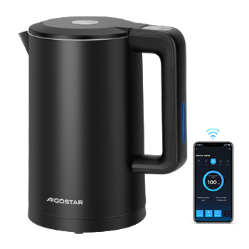 Aigostar Benjamin Smart - Hervidor de Agua Inteligente Temperatura Regulable de 40°C a 100°C, Control Wifi, Alexa y Google Home. Doble Pared de Acero Inoxidable, 2200W, 1, 7L, Mantener Caliente 24 hora