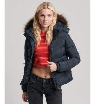 Superdry para mujer. W5011178A Chaqueta corta con capucha de uso intermedio negro (L), Casual, Nylon