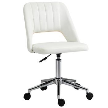 Vinsetto Silla de Escritorio con Altura Ajustable, Ruedas Giratorias 360°, Forma de Concha, Espuma, 49 x 60 x 79-91 cm, Crema