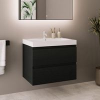 mueble de bano suspendido con lavabo 60 cm roble negro con 2 cajones - lomazoo monaco
