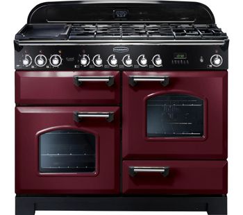 RANGEMASTER Classic Deluxe 110 Dual Fuel Range Cooker - Cranberry & Chrome, Cranberry