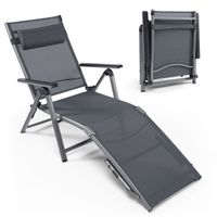 costway tumbona de aluminio plegable para exteriores silla reclinable de patio respaldo ajustables tejido de secado rapido para piscina playa gris