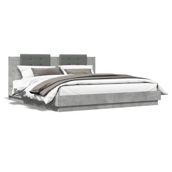 Cama Matrimonial | Cama Para Adultos | Estructura De Cama Cabecero Luces Led Gris Hormigón 180x200 Cm Cfw848522
