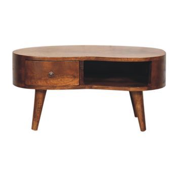Mesa De Centro Wave De Madera Maciza, Muebles Artesanales, Mini Castaño