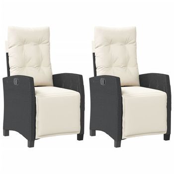 Pack 2 Uds Sillones Reclinables Jardín | Silla De Jardín | Silla De Exterior Con Reposapiés Ratán Pe Negro