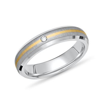 Anillo exclusivo titanio incrustación oro 4 mm & diamante