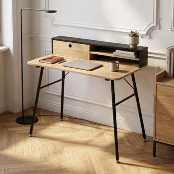 Escritorio «var» Con 2 Estantes Y 1 Cajón, 93 X 90 X 50 Cm, Estructura Metálica En Negro/aspecto De Roble