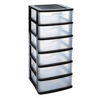cajonera de almacenaje sena 6 cajones opacos plastico torre de ordenacion multiusos hogar 965 x 40 x 39 cm negro - tradineur