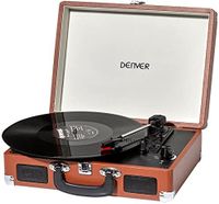 tocadiscos denver vpl-120 brown reproduccion a 3 velocidades diseno maleta 2 altavoces estereo funcion grabacion incluye autostop color marron