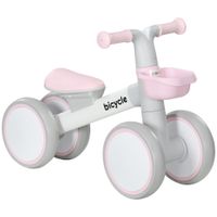 aiyaplay bicicleta sin pedales para ninos de 12-36 meses con asiento ajustable cesta y 4 ruedas silenciosas 56x27x39 cm rosa