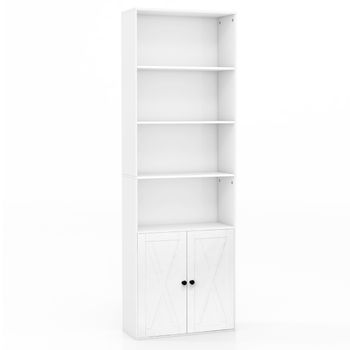 Costway Librería Estantería con 2 Puertas 6 Estantes y Armario Estante Ajustable Librero Independiente para Salón Oficina 60 x 24 x 180 cm Blanco