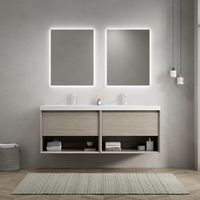 mueble de bano - suspendido doble - contrachapado y resina - roble y blanco 140x46x60cm
