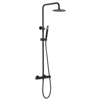 Set De Ducha Termostático Negro Opaco Acero Y Latón Con Barra Extensible Y Rociador Anticalcáreo