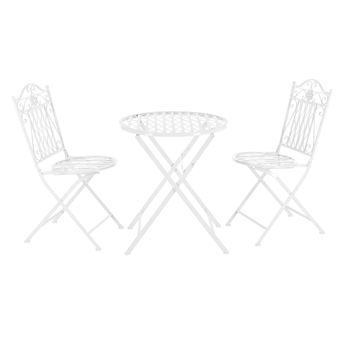 Set Bistro Biella - 71 X 60 Cm - Set De Muebles De Jardín - 3-piezas - Conjunto De Muebles De Exterior - Mesa Redonda Con 2 Sillas Plegables - Mesa De Centro - Metal - Blanco [en.casa]®