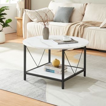 Mesa De Centro Filem Redonda 80x46 Cm - Efecto Mármol Blanco [en.casa]