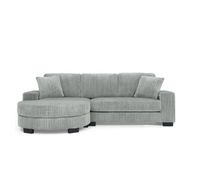 sofa rinconero en l 2565 x 1335 x 89 cm - sofa modular de 4 plazas con otomana ovalada tapizado de pana clasica incluye 2 cojines ideal para salon apartamento y oficina - gris