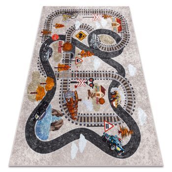 Alfombra Lavable Junior 51986.803 Vías Del Tren, Locomotora Para Niñ 140x190 Cm
