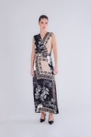 vestido largo sin mangas en saten estampado multicolor patchwork xl