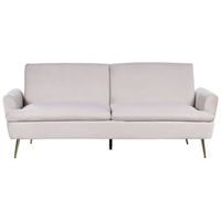 sofa cama de terciopelo beige claro 3 plazas patas de metal dorado vettre