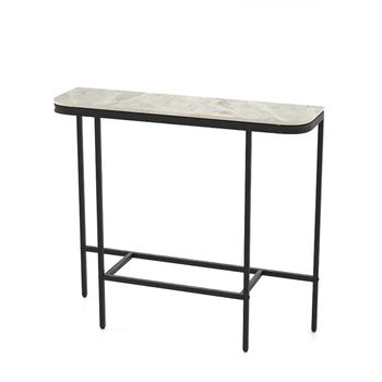 Costway Mesa de Entrada Consola Moderna para Sofá con Tapa de Mármol Artificial y Estructura Metálica Mesa para Pasillo Entrada Sala Gris