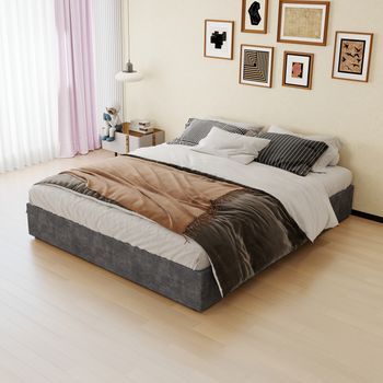 Estructura De Cama 160x200 Cm Gris Con Elevación Hidráulica Y Almacenamiento