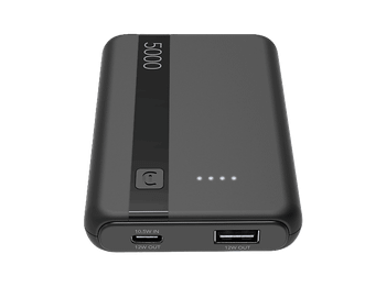 Powerbank - CellularLine Essential, 5000 mAh, 12 W, Hasta 36h de carga, USB C, A, Negro