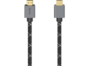 Cable HDMI - Hama 00200504, 2 m, 48 Gbit/s, Trenzado, Transmisión UHD 8K, Enchufes chapados en oro, Gris