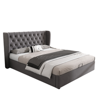 cama doble tapizada de 140 x 190 cm terciopelo gris y arcon hidraulico