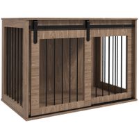pawhut caseta para perros jaula para perros cerrable diseno rustico en efecto madera 98x58x67 cm nogal  negro   aosom espana