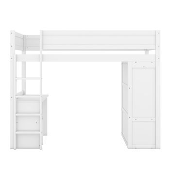 Cama Entresuelo 90x200 Cm - Cama Infantil Multifuncional - Equipada Con Armario Y Escritorio - De Pino Macizo - Blanco