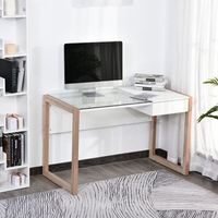 escritorio de melamina vidrio templado homcom 120x60x75 cm - blanco