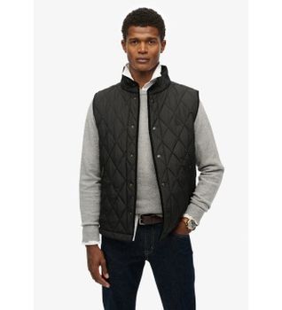 Superdry para hombre. M5012273A Chaleco Acolchado negro (XXL), Casual, Poliéster Reciclado, Sostenible