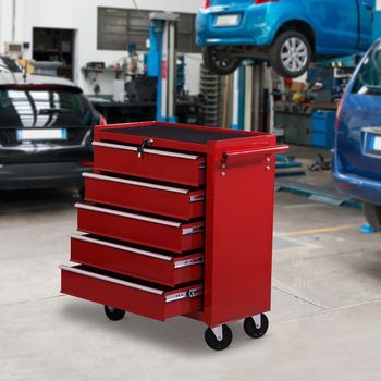 Carro Caja De Herramientas De Acero Homcom 67,5x33x77 Cm - Rojo