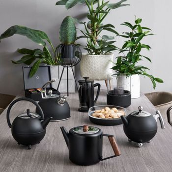 Estuche de té negro con 6 compartimentos y ventana bambú negro