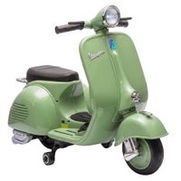 aiyaplay moto electrica para ninos con licencia vespa arranque suave ruedines desmontables luz delantera musica bocina y usb verde   aosom espana