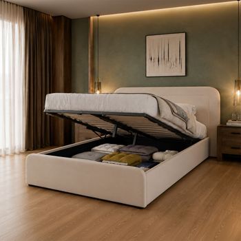 Cama Con Caja De Almacenamiento De 160x200cm En Terciopelo Beige Boise