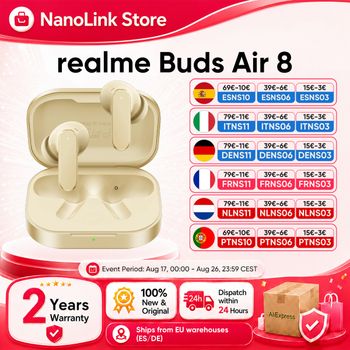 Auriculares Bluetooth realme Buds Air 8 para realme 16 Pro Plus realme GT 8 Pro con Asistente IA, 55dB, 58 horas de duración de batería, nuevos.