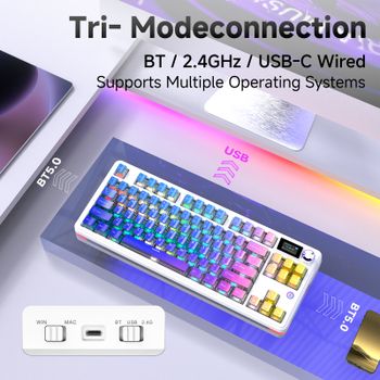 Teclado Tri-Modo AJAZZ MK87PRO, Batería de 10000 mAh, Amortiguación de Sonido de 5 Capas, Intercambio en Caliente Completo, Pantalla TFT para Juegos