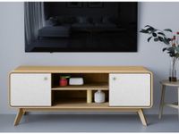 mueble de tv con 2 puertas en efecto de roble blanco