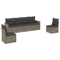 set de muebles de jardin 6 piezas  mobiliario de jardin y cojines ratan sintetico gris