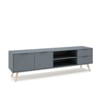mueble tv con 2 puertas y 2 cajones con estantes abiertos 180x53 cm