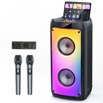 Altavoz Bluetooth inalámbrico T10-T, máquina de Karaoke con 2 micrófonos, altavoz de fiesta de Karaoke en casa con luz Led, subwoofers de escenario