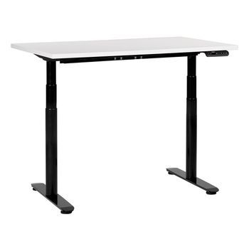 Escritorio De Altura Regulable Eléctrico Diseño Moderno Patas Redondas 120 X 72 Cm Tablero Blanco Soporte De Acero Negro Destinas