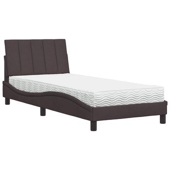 Cama Individual | Cama Para Adultos | Cama Con Colchón Tela Marrón Oscuro 90x200 Cm