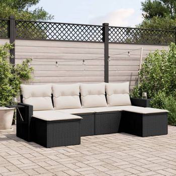 Conjunto De Sofás De Jardín 6 Uds | Mueble Jardin Mesa Y Sillas Y Cojines Ratán Sintético Negro Cfw887914