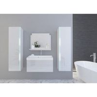 conjunto de muebles de bano blanco coleccion bird columnas mueble bajo lavabo de 80 cm espejo sifon y leds